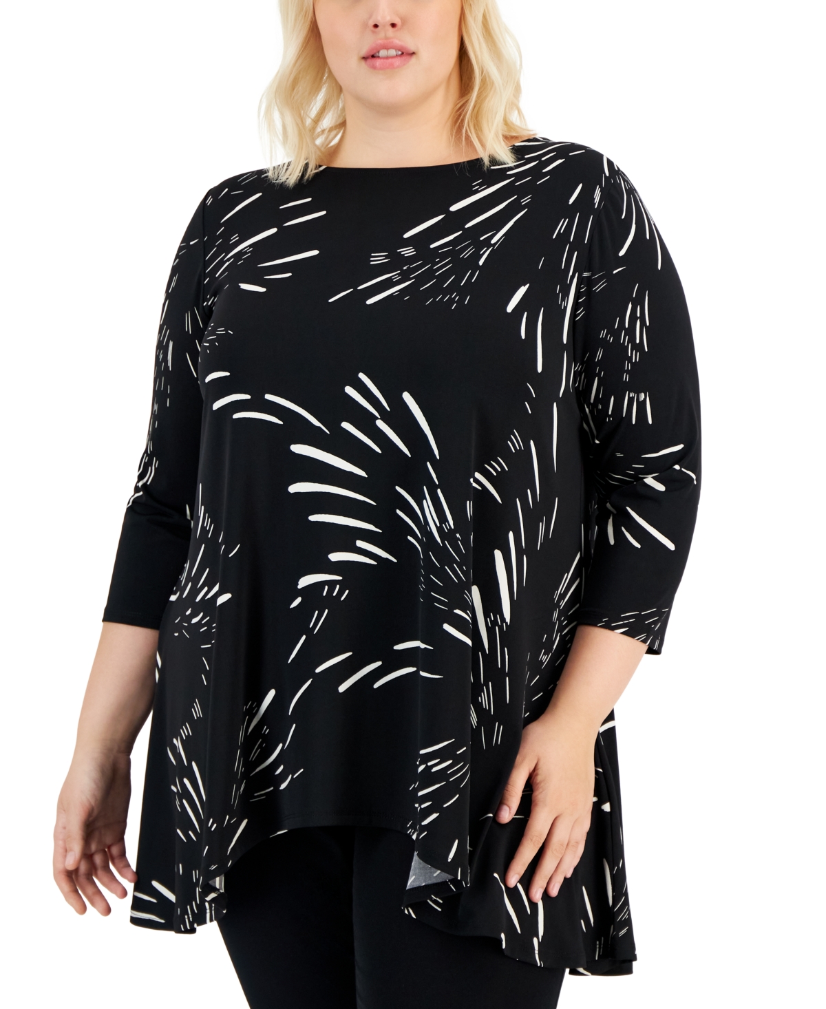 Jm Collection Plus Size Swing Top, Created For Macy's In Deep Black Combo