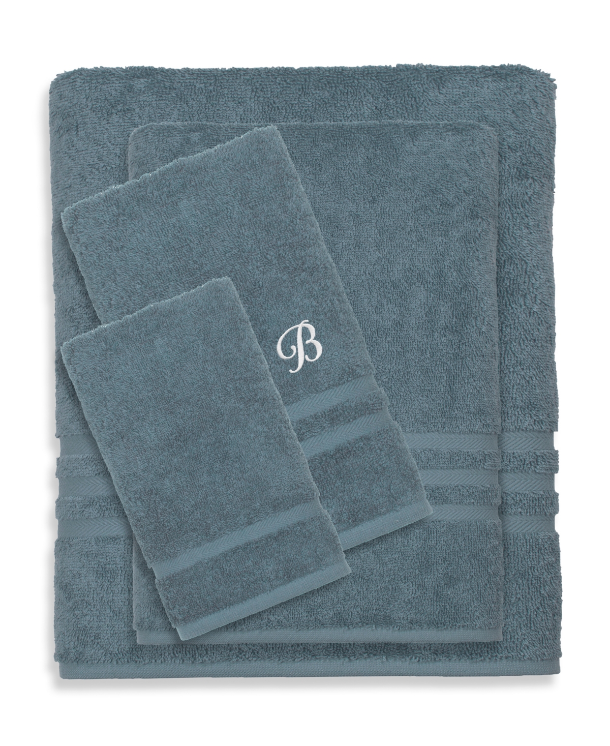 Linum Home Textiles Turkish Cotton Personalized Denzi Towel Set, 4 Piece In Blue