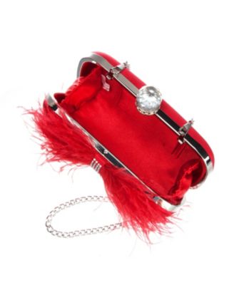 Women's Feather Embellished Minaudiere Clutch
