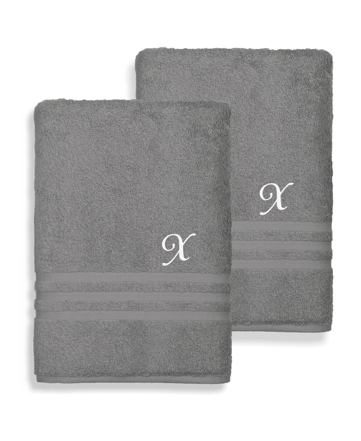 Linum Home Textiles Turkish Cotton Personalized 2 Piece Denzi Bath Sheet Set, 66" X 35" Bedding In Gray