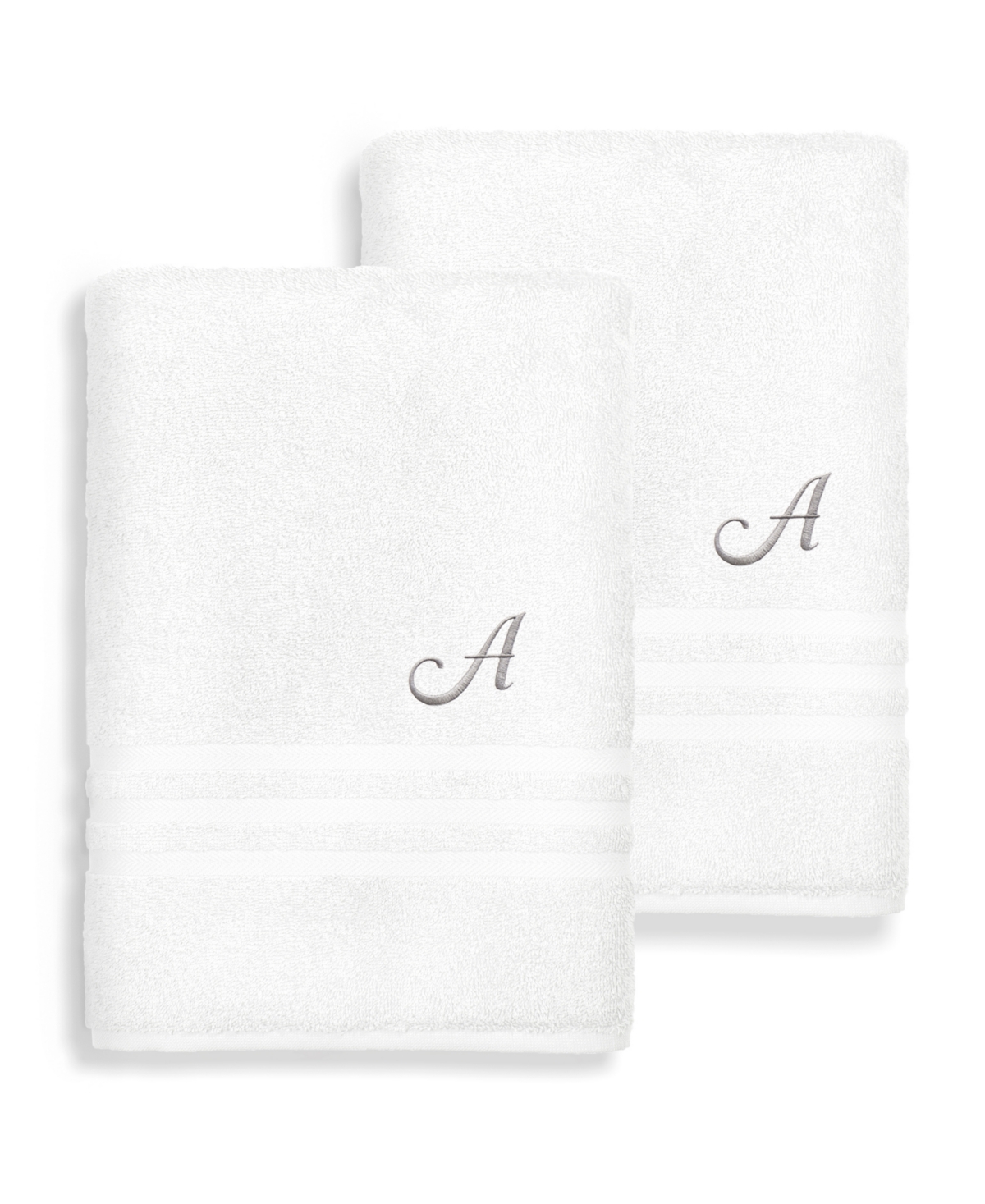 Linum Home Textiles Turkish Cotton Personalized 2 Piece Denzi Bath Sheet Set, 66" X 35" In White