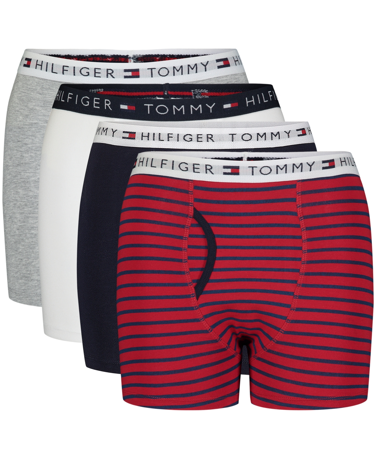 Tommy Hilfiger Big Boys Stripe Boxer Briefs, Pack Of 4 In Scarlet Sage