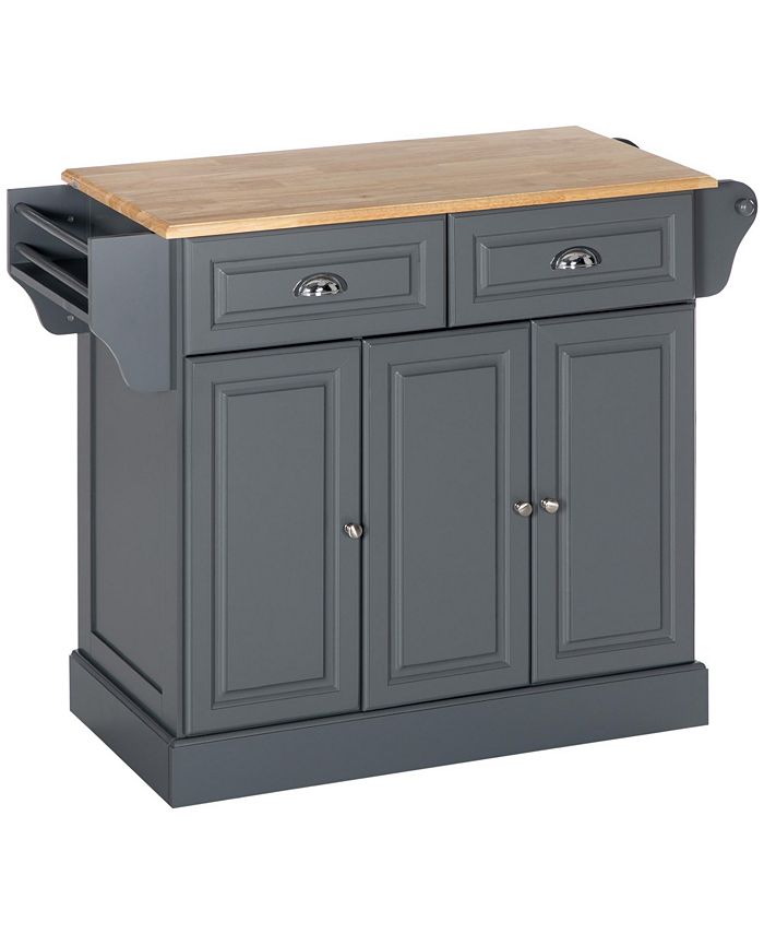 Kitchen Island with Storage, Rolling Kitchen Serving Cart with Rubber Wood Top, Towel