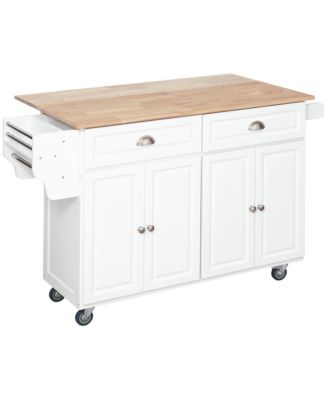 HOMCOM Rolling Kitchen Island on Wheels Utility Cart with Drop-Leaf and ...