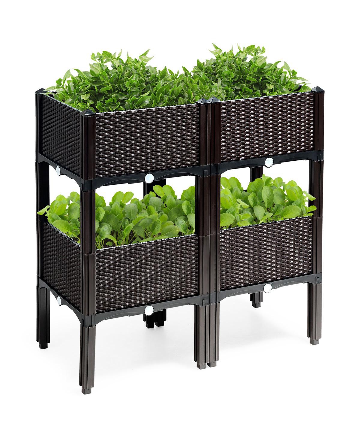 Set of 4 Raised Garden Bed Elevated Flower Vegetable Herb - Brown