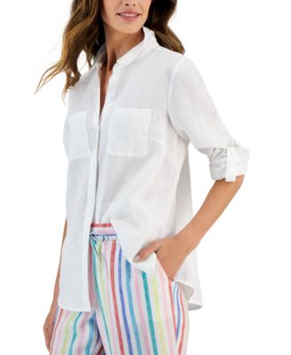 Petite 100% Linen Button-Front Shirt