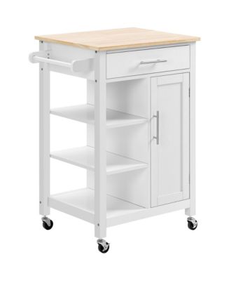 HOMCOM Compact Kitchen Storage Cabinet Utility Cart on Wheels with Open ...