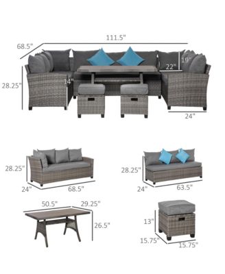 Patio Furniture Sectional Sofa w/ Ottomans & Table,