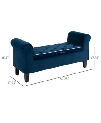 Button-Tufted Storage Ottoman, Fabric Upholstered Bench with Armrests for Bedroom, Entryway, Living room, Blue