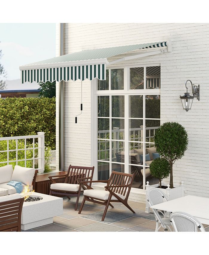 Outsunny 8' x 7' Patio Retractable Awning, Manual Exterior Sun Shade Deck Window Cover, Green