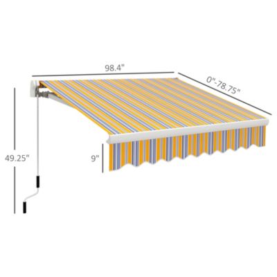 8' x 6.6' Patio Retractable Awning, Manual Sun Shade, Mixed