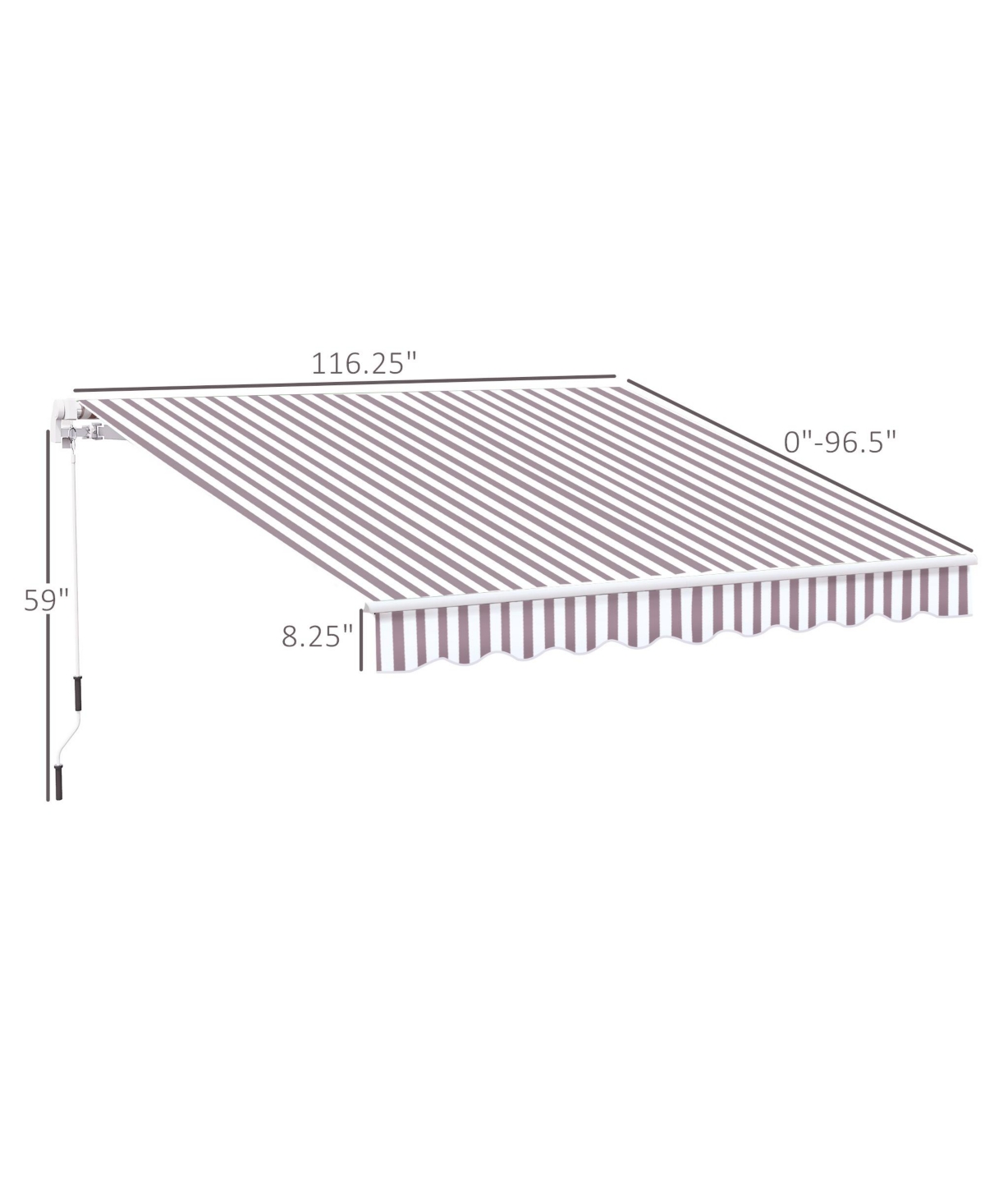 10' x 8' Manual Retractable Awning Sun Shade Shelter for Patio Deck Yard with Uv Protection and Easy Crank Opening, Brown Stripe - White/coff