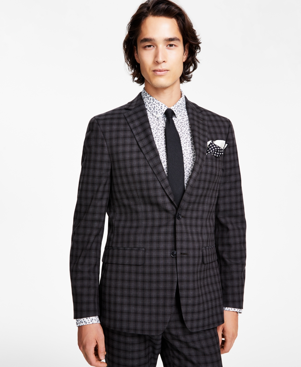 Men's Slim-Fit Check Suit Jacket, Created for Macy's - Brown Check