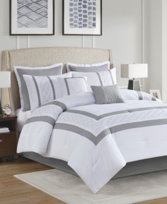 Powell Embroidered 8 Piece Comforter Set, Queen
