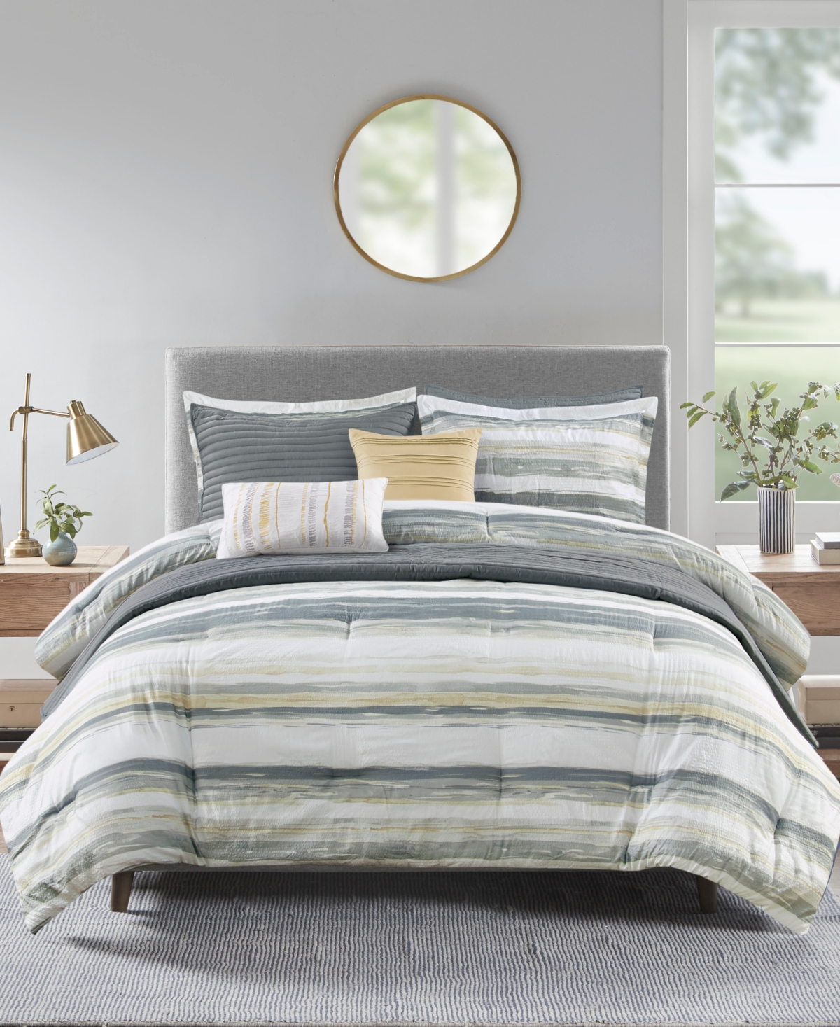 Madison Park Marina 8 Piece Printed Seersucker Comforter Coverlet Set Collection Bedding In Yellow