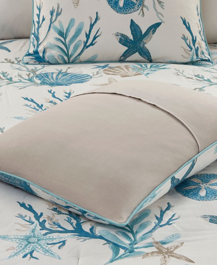Madison Park Pebble Beach 7-Piece Cotton Comforter Set - Queen 90x90, Coastal Coral Starfish Design 8 thumbnail image