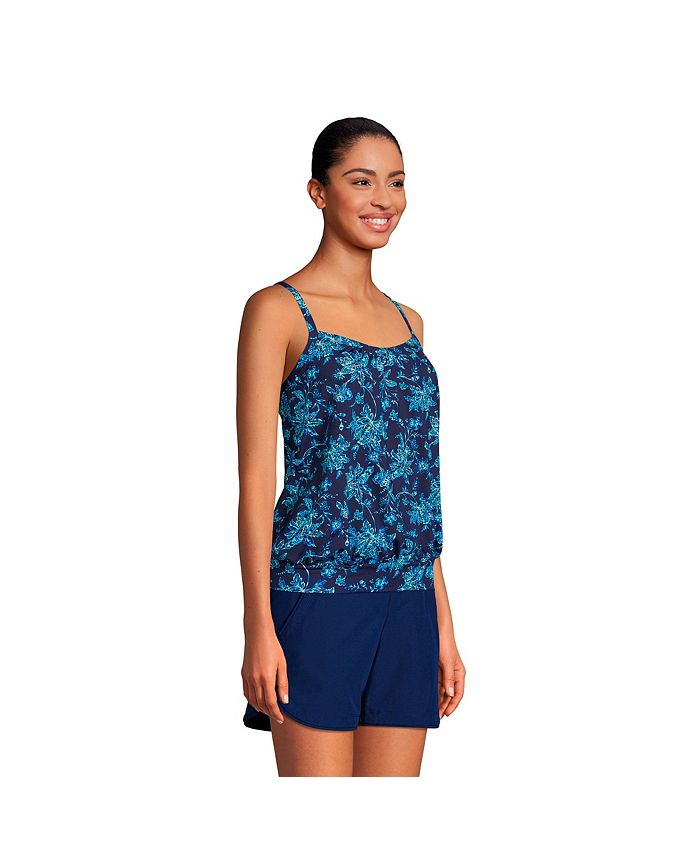 Lands' End Women's Mastectomy Blouson Tummy Hiding Tankini Swimsuit Top ...