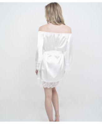 Women's Bridal Off-The-Shoulder Lace Trim The Hair and Makeup Robe