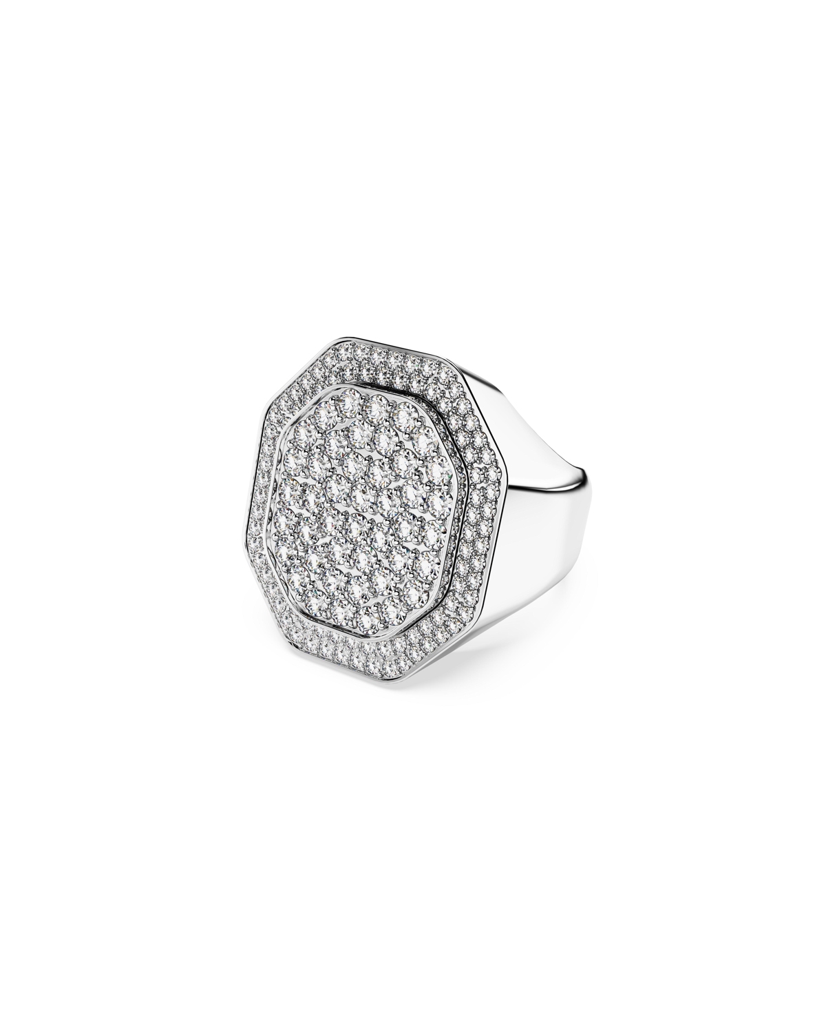 Swarovski Crystal Octagon Shaped White Dextera Cocktail Ring In Silver