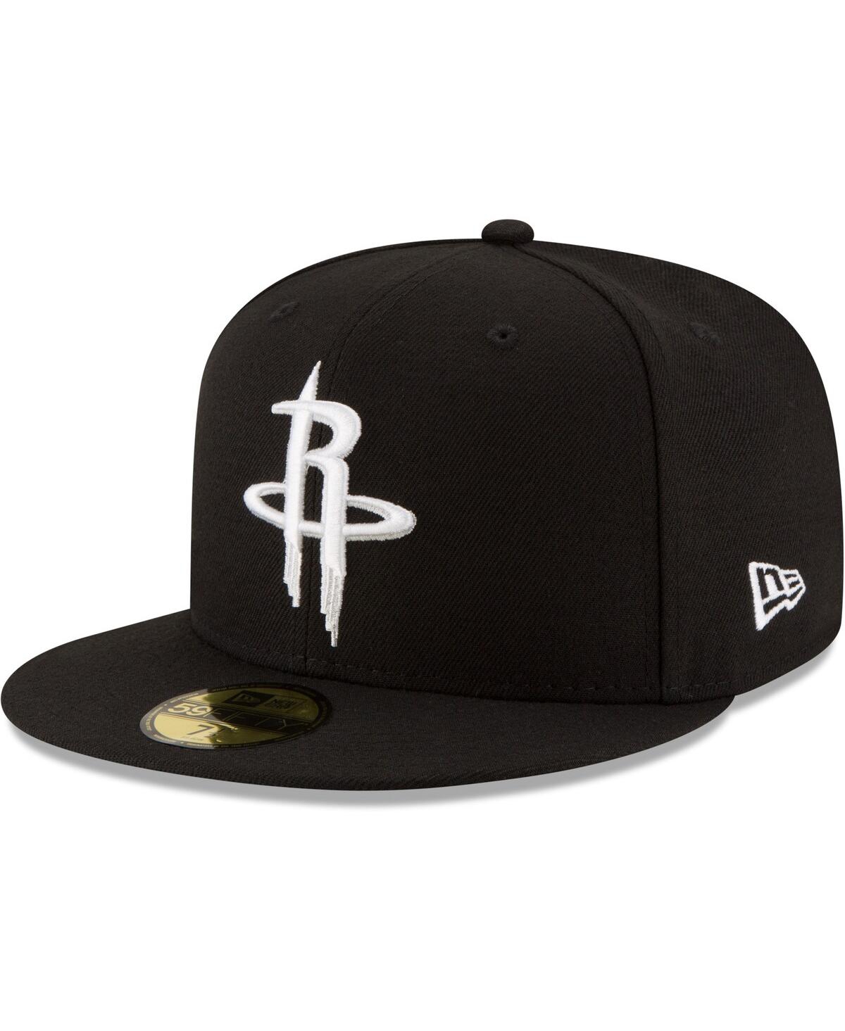 New Era Men's  Black Houston Rockets Black And White Logo 59fifty Fitted Hat