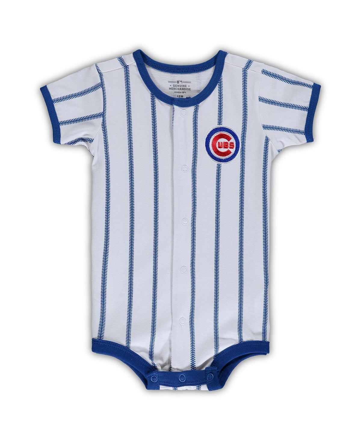 OUTERSTUFF INFANT BOYS AND GIRLS WHITE CHICAGO CUBS PINSTRIPE POWER HITTER COVERALL
