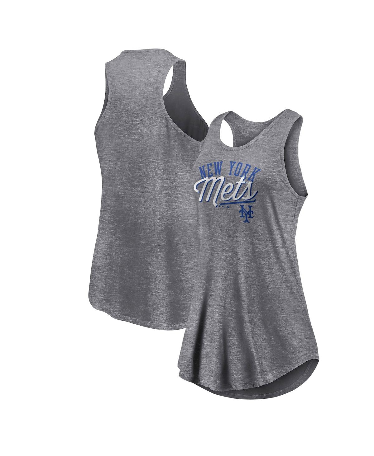 Fanatics Women's  Heather Gray New York Mets Simplicity Swing Racerback Scoop Neck Tank Top In Heather Gray