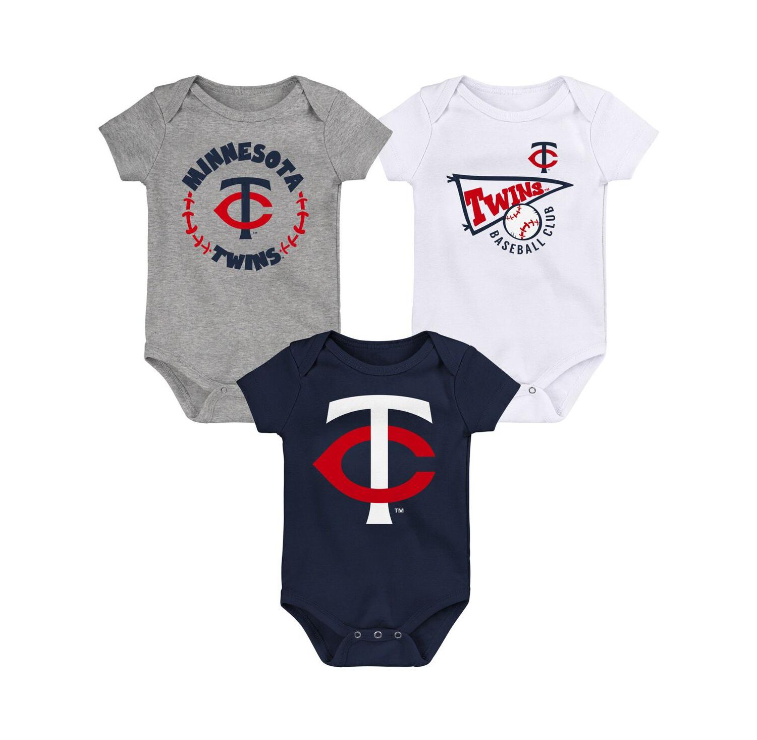 Infant Boys and Girls Navy and White and Heather Gray Minnesota Twins Biggest Little Fan 3-Pack Bodysuit Set