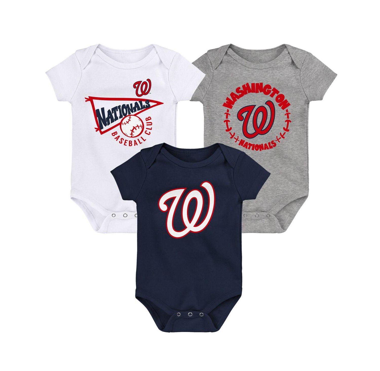 Newborn and Infant Boys and Girls Navy, White, Heather Gray Washington Nationals Biggest Little Fan 3-Pack Bodysuit Set