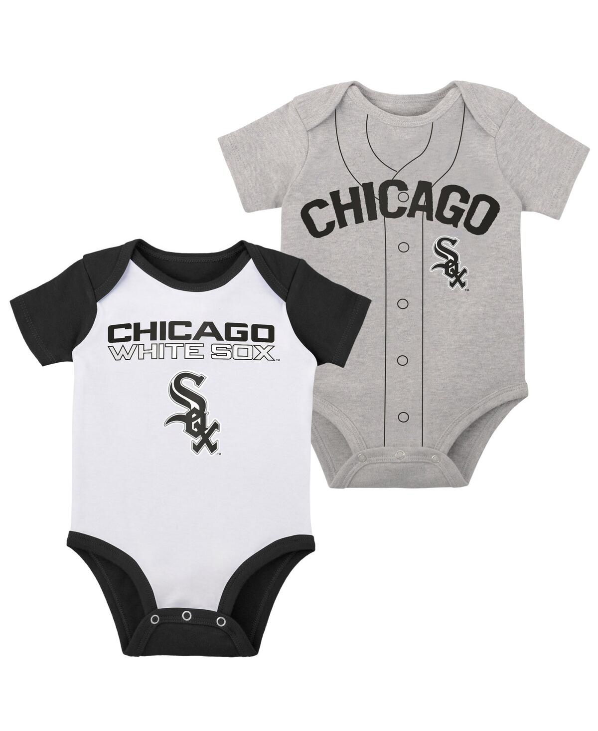 Outerstuff Newborn And Infant Boys And Girls White, Heather Gray Chicago White Sox Little Slugger Two-pack Body In White,heather Gray