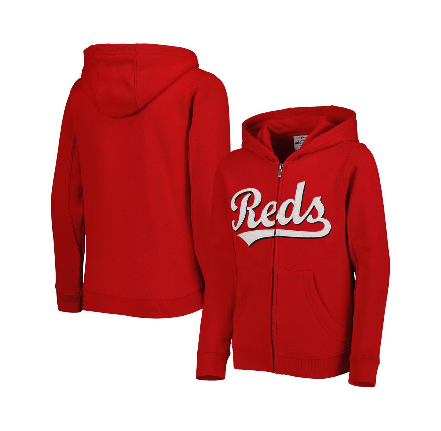 Big Boys and Girls Red Cincinnati Reds Wordmark Full-Zip Fleece Hoodie