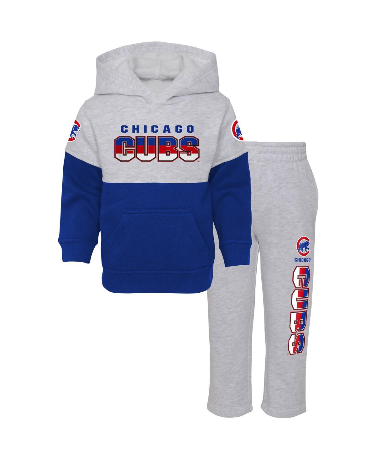 Outerstuff Infant Boys And Girls Royal And Heather Gray Chicago Cubs Playmaker Pullover Hoodie And Pants Set In Royal,heather Gray
