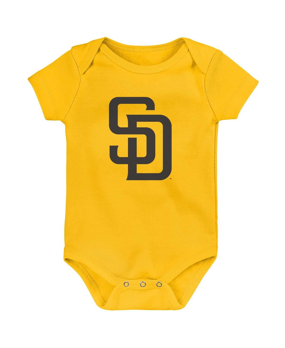 Shop Outerstuff Infant Boys And Girls Gold And White And Heather Gray San Diego Padres Biggest Little Fan 3-pack Bod In Gold,white,heather Gray