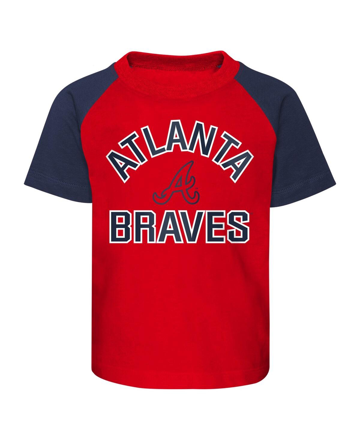 Shop Outerstuff Infant Boys And Girls Red And Heather Gray Atlanta Braves Ground Out Baller Raglan T-shirt And Short In Red,heather Gray