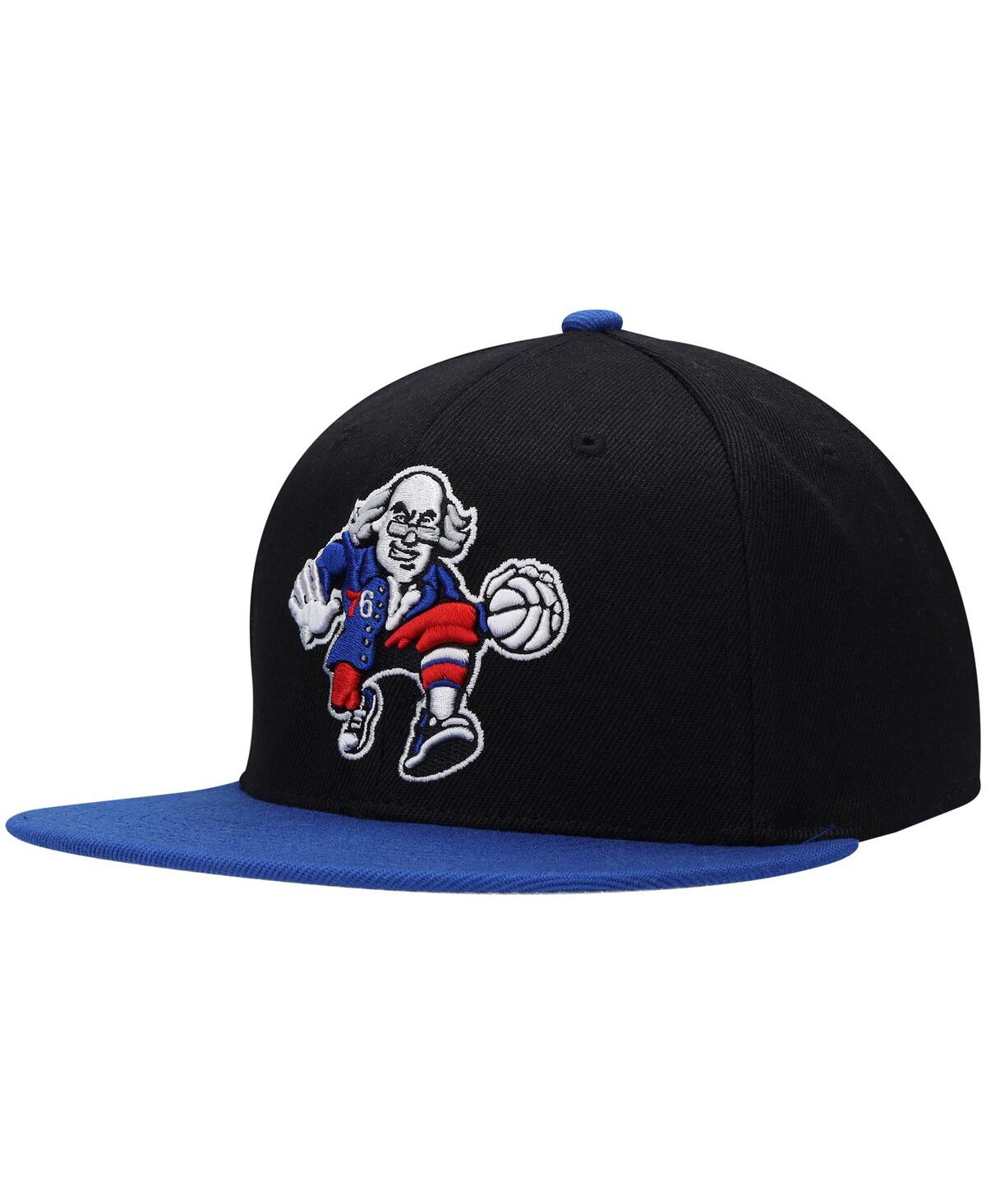 Mitchell & Ness Men's  Black, Royal Philadelphia 76ers Side Core 2.0 Snapback Hat In Black,royal