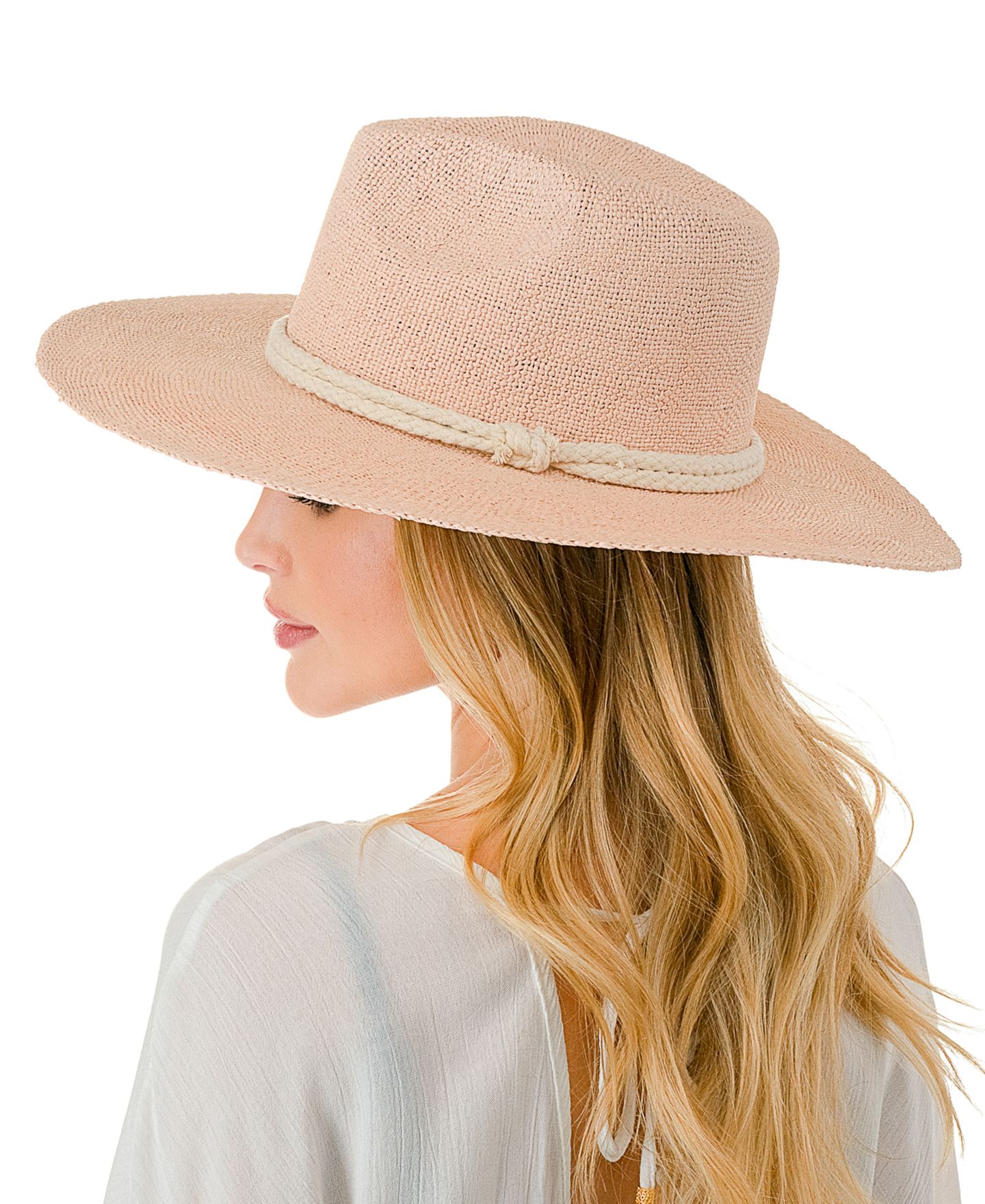 Женский головной убор Marcus Adler Rope Trim Straw Panama Hat, цвет: Пудровый — фото 3