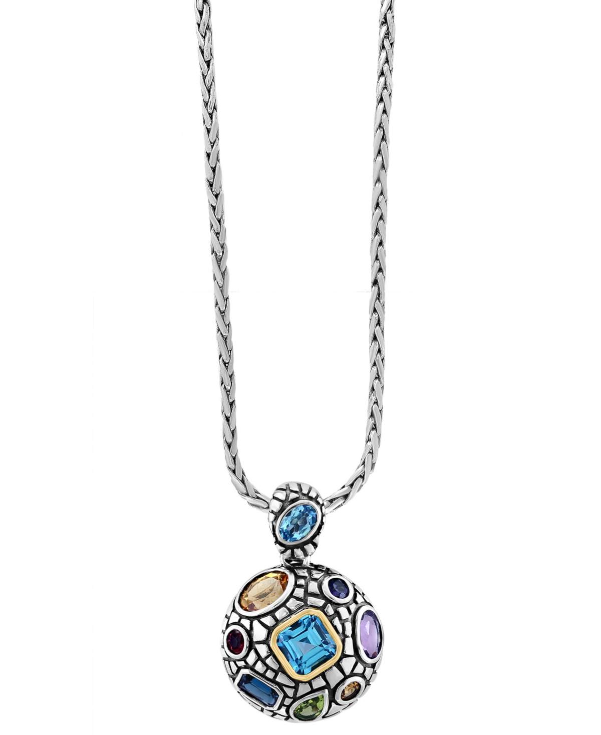 Effy Collection Effy Multi-gemstone Disc 18" Pendant Necklace (6-1/2 Ct. T.w.) In Sterling Silver & 18k Gold-plate In K Gold Over Silver