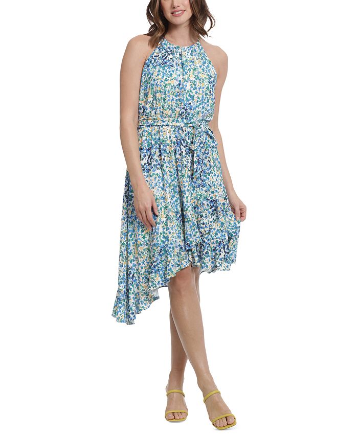 London Times Women's Printed Asymmetric Flounce Dress Macy's