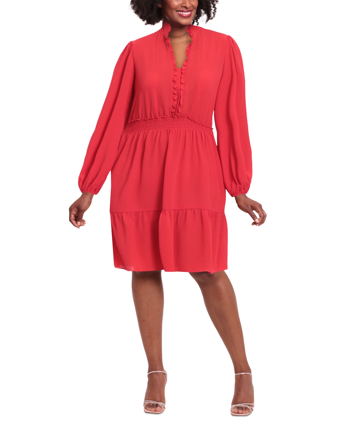London Times Plus Size Smocked Tiered Fit & Flare Dress In Sangria