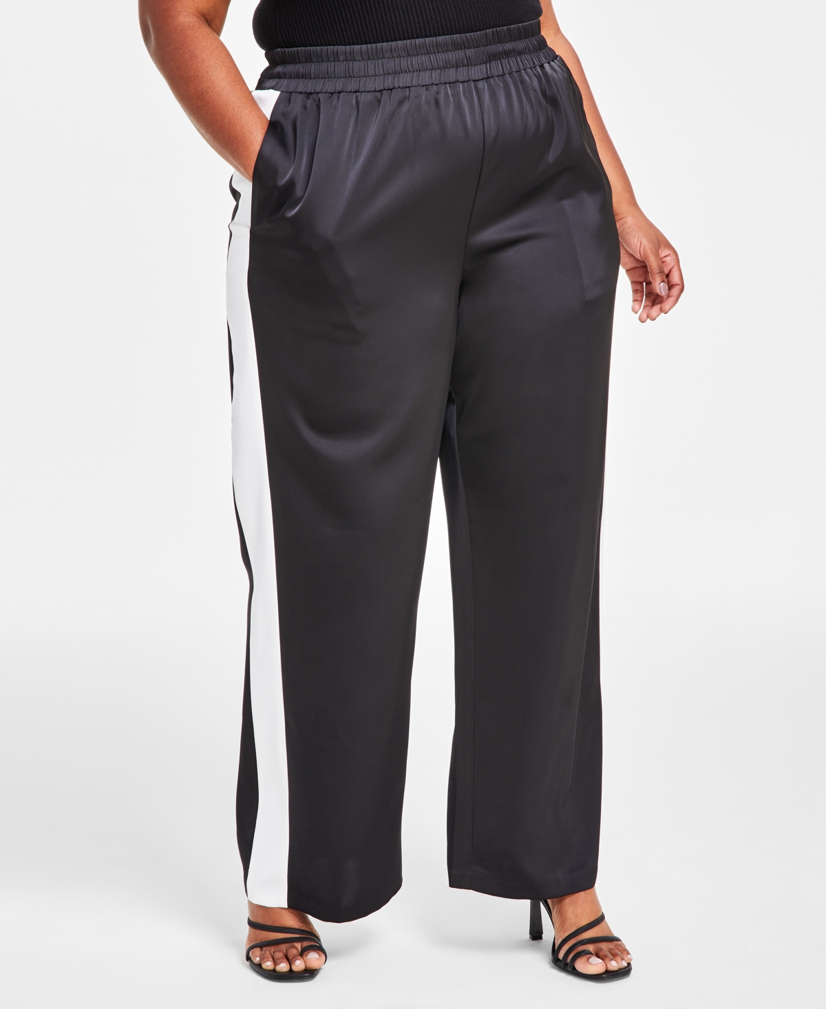 Nina Parker Trendy Plus Size Colorblocked Woven Pants In Black/white