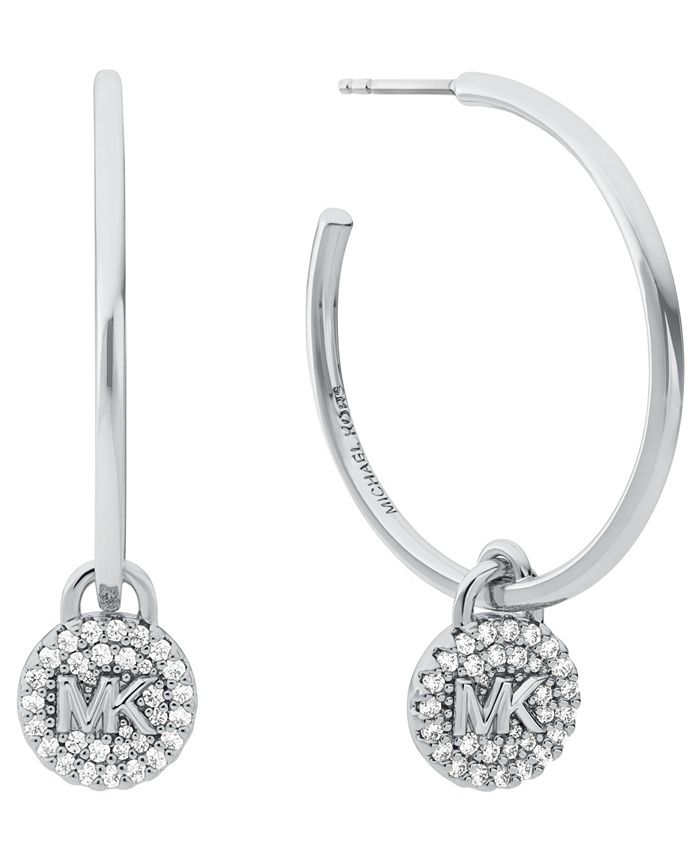 Michael Kors Platinum Plated Brass Cubic Zirconia Charm Hoop Earrings Macy's