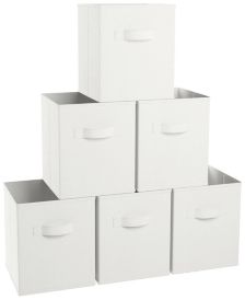 Ornavo Home Foldable Linen XLarge Storage Bin with Leather Handles and Lid - Set of 3 - White, Gray