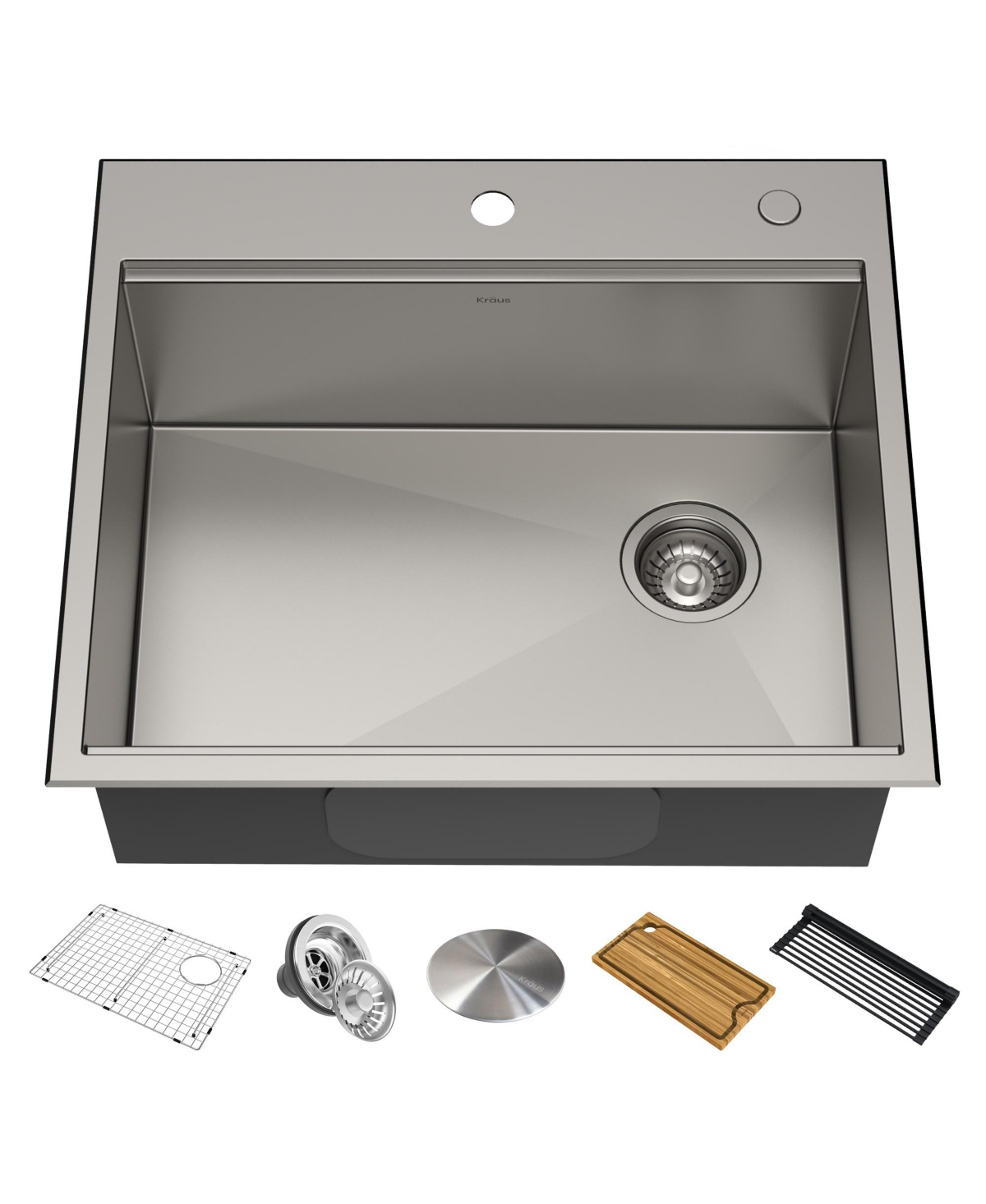 Kore 25 in. Workstation Drop-In 16 Gauge Single Bowl Stainless Steel Kitchen Sink with Accessories - Stainless steel