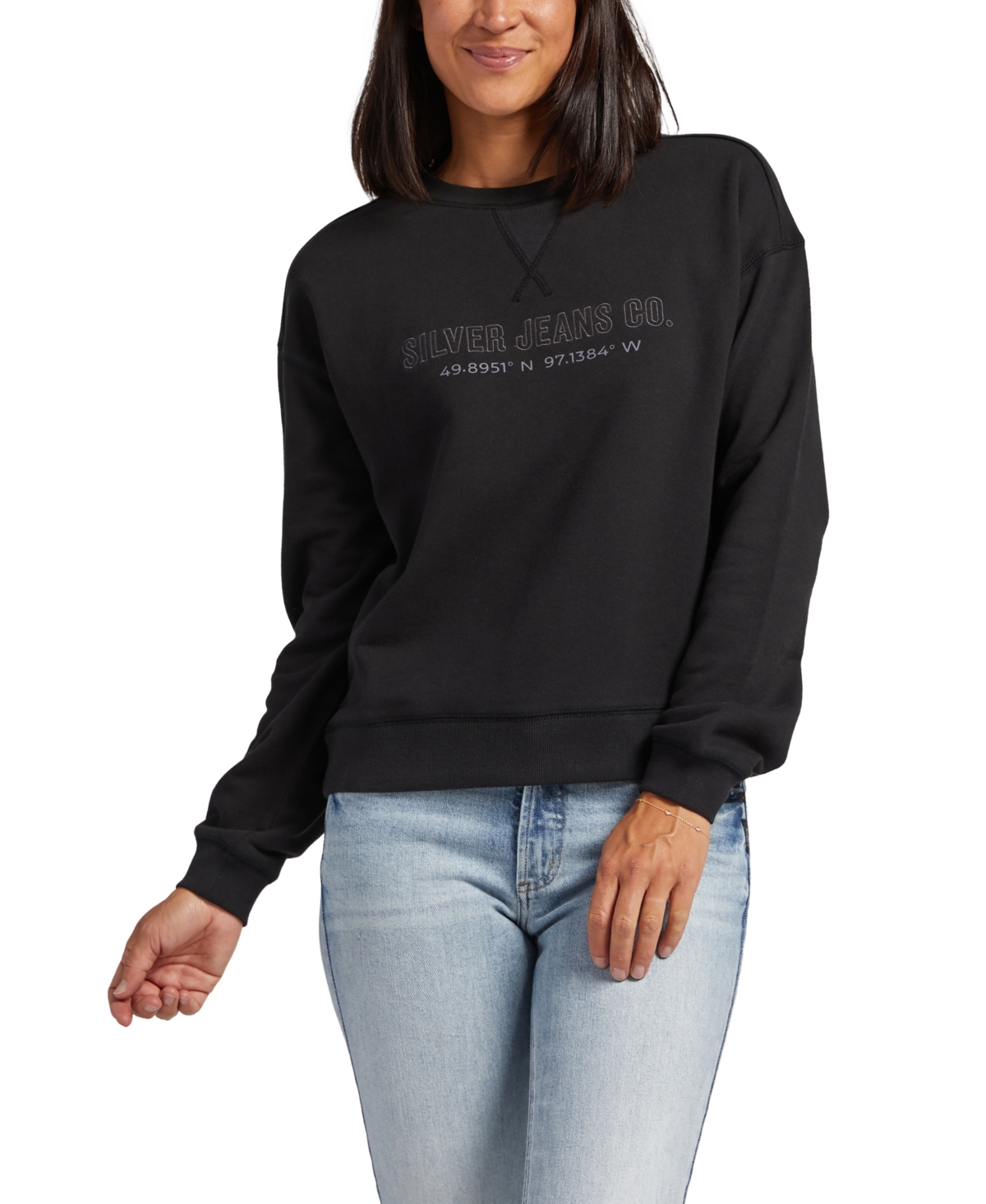 Silver Jeans Co. Women's Cotton Crewneck Embroidered Sweatshirt In Black