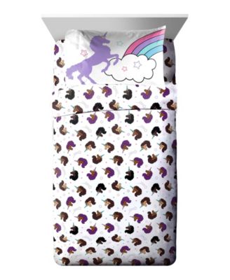 Jay Franco Afro Unicorn Unique Divine Magical Microfiber Sheet Set Collection Bedding In White