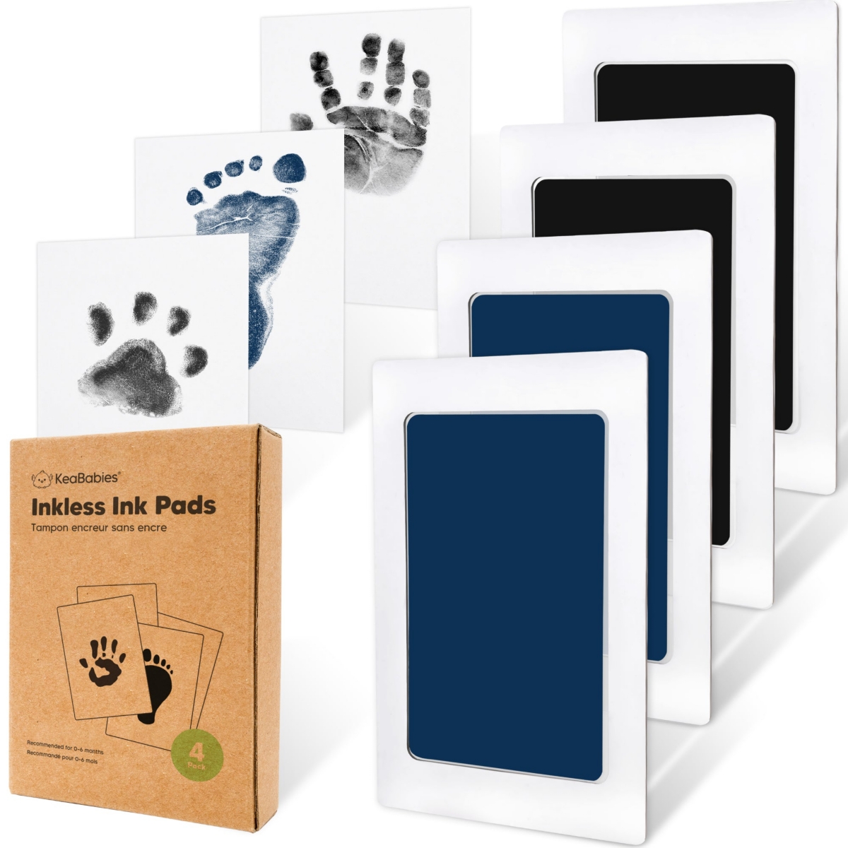 Keababies 4pk Inkless Ink Pad For Baby Hand And Footprint Kit, Clean Touch Dog Paw, Dog Nose Print Kit, Baby & In Jet Navy
