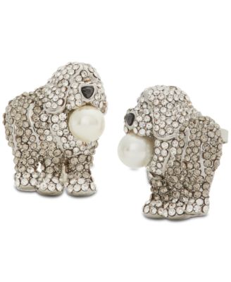 kate spade new york - Silver-Tone Pav&eacute; & Imitation Pearl Sheep Dog Statement Stud Earrings