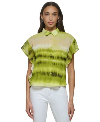 Calvin Klein Women's Printed Button-Up Ruffle Blouse - Macy's