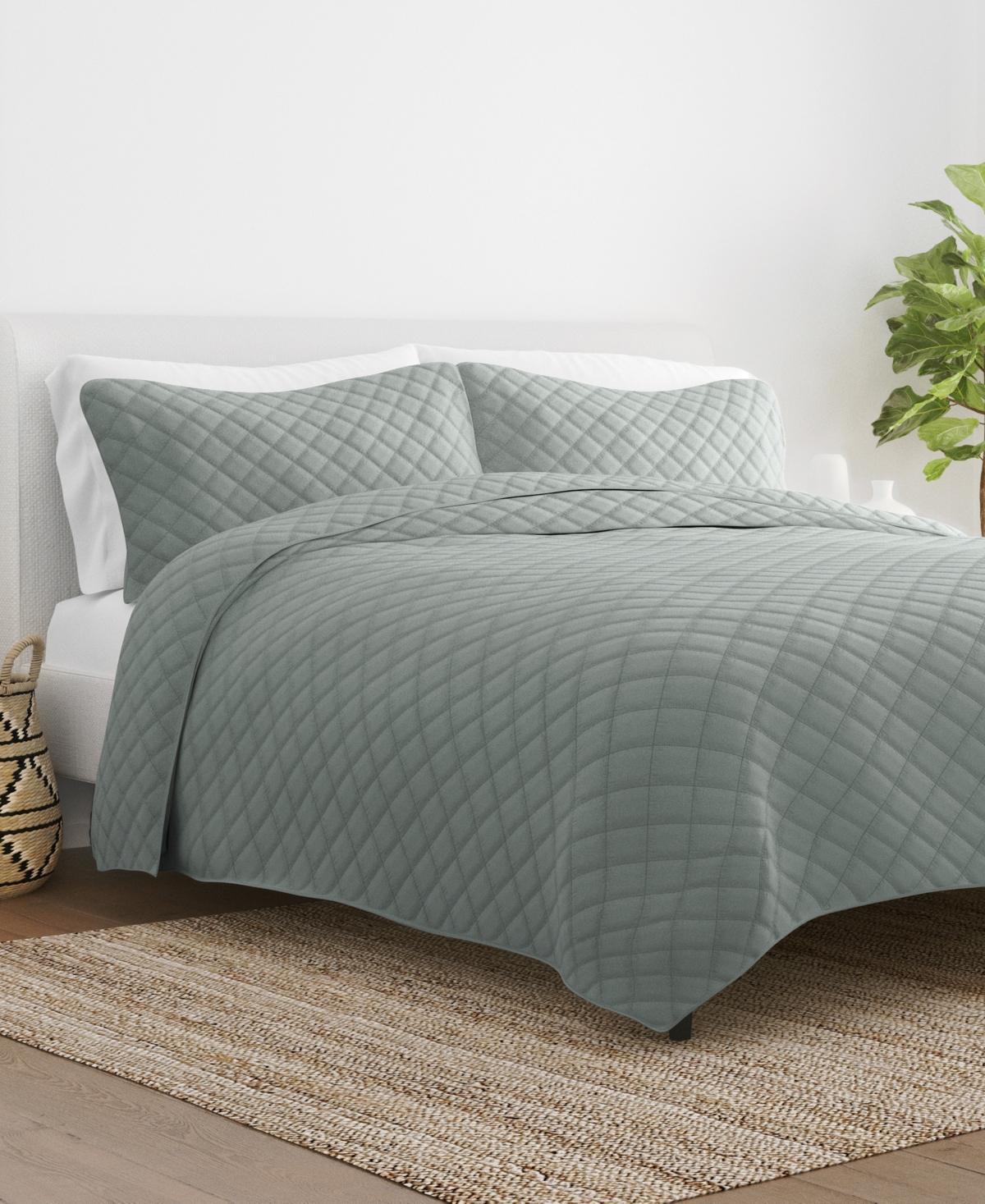 Ienjoy Home All Season 3 Piece Diamond Stitch Quilt Set, Full/queen In Eucalyptus