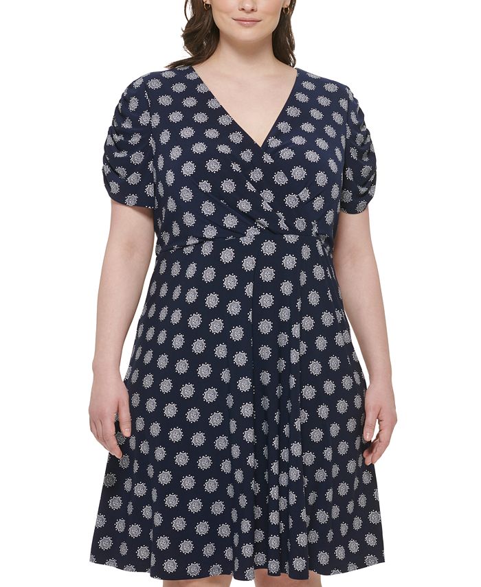 Tommy Hilfiger Women's Plus Button Sleeve Fit & Flare Dress Black Size 20W