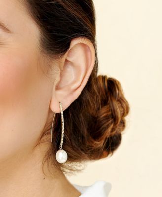 Cultured Freshwater Pearl (9-10mm) Threader Earrings in 14k Gold